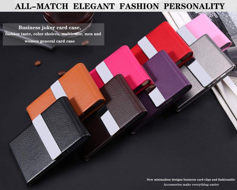 JuneLsy Business Card Holder Case - Professional PU Leather Business Card Case Metal Name Card Holder Pocket Business Card Carrier for Men & Women with Magnetic Shut (Y-Rose Red) - Image 2